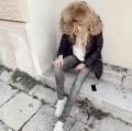 Czarna puchowa kurtka SNOW futro naturalne jenot naturalny S-XL