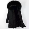 Długa parka z naturalnym futrem królik jenot Black Diamond