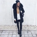 Długa parka z naturalnym futrem królik jenot Black Diamond