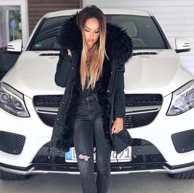 Długa parka z naturalnym futrem królik jenot Black Diamond