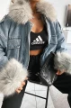Kurtka jeansowa katana z szarym futerkiem Denim Grey