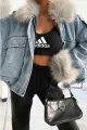 Kurtka jeansowa katana z szarym futerkiem Denim Grey