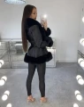 Krótki czarny płaszcz z eko-skóry ze sztucznym futerkiem Kendall