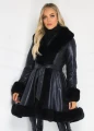 Elegancki długi płaszcz KENDALL eko skóra czarne futro S-XL