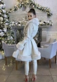 Długi płaszcz beżowy z eko-skóry z futerkiem Kendall