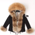 Krótka parka gwiazd czarna z naturalnym futrem