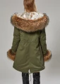 Długa parka gwiazd khaki z futrem naturalnym