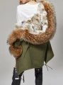 Długa parka gwiazd khaki z futrem naturalnym