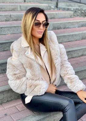 Futrzana ramoneska beżowa Lily Beige