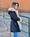 Czarna parka Premium zimowa ortalionowa z futrem sztucznym