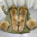 Puchowa parka SUPREME khaki futro naturalne jenot naturalny S