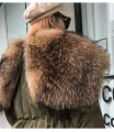 Puchowa parka SUPREME khaki futro naturalne jenot naturalny S