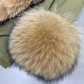 Puchowa parka SUPREME khaki futro naturalne jenot naturalny S