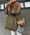 Puchowa parka SUPREME khaki futro naturalne jenot naturalny S