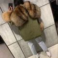 Puchowa parka SUPREME khaki futro naturalne jenot naturalny S