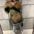 Puchowa parka SUPREME khaki futro naturalne jenot naturalny S