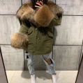 Puchowa parka SUPREME khaki futro naturalne jenot naturalny S