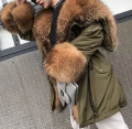 Puchowa parka SUPREME khaki futro naturalne jenot naturalny S