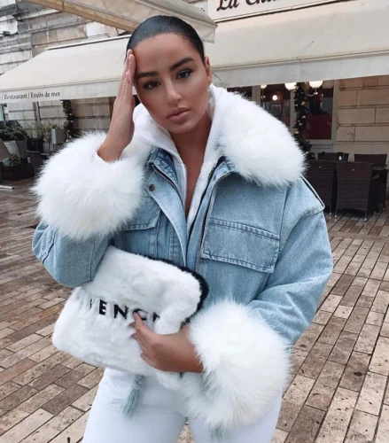 Jeansowa katana z futerkiem białym Denim White