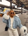 Jeansowa katana z futerkiem białym Denim White