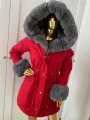 Zimowa parka Premium czerwona z szarym sztucznym futrem
