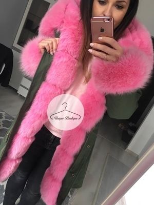 Parka khaki amerykańska z lisem naturalnym