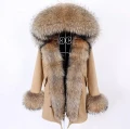 Długa Beżowa Parka gwiazd JENOT naturalny XS-XL