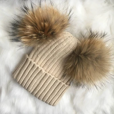 Zimowa Czapka Beżowa Pompon x2 Jenot 