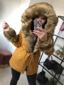 Parka Zimowa Musztardowa Winter Futro Naturalizowane