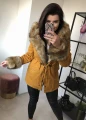 Parka Zimowa Musztardowa Winter Futro Naturalizowane
