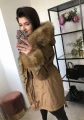 Parka Zimowa Winter Beżowa Camel Futro Sztuczne XS-L