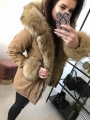 Parka Zimowa Winter Beżowa Camel Futro Sztuczne XS-L
