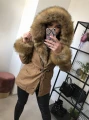Parka Zimowa Winter Beżowa Camel Futro Sztuczne XS-L