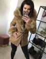 Parka Zimowa Winter Beżowa Camel Futro Sztuczne XS-L