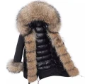 Długa parka czarna z futrem z jenota puchowa Furry