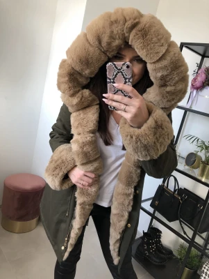 Parka Khaki Premium Beżowe Futro Sztuczne S/M/L/XL