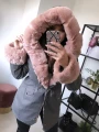 Zimowa parka Premium szara z różowym futrem sztucznym