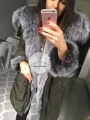 Parka khaki puchowa Moncler srebrny Lis naturalny
