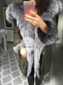 Parka khaki puchowa Moncler srebrny Lis naturalny
