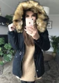 Granatowa Parka ze sztucznym Futrem Really