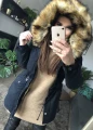 Granatowa Parka ze sztucznym Futrem Really