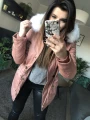 Kurtka Parka Pudrowy Róż Futerko Białe XS/S/M/L/XL