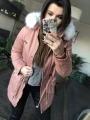 Kurtka Parka Pudrowy Róż Futerko Białe XS/S/M/L/XL