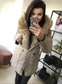 MEGA Ciepła Kurtka Zimowa Beżowa Futerko S/M/L/XL/2XL