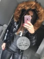 Czarna lakierowana zimowa kurtka pikowana a'la Moncler M-XL