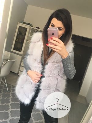 Kamizelka a'la lis futro sztuczne jasny szary/jasny róż/ciemny szary