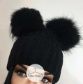 Zimowa czapka JENOT NATURALNY dwa pompony all black