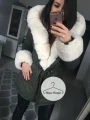 Zimowa parka KHAKI premium futro ecru sztuczne xs-l