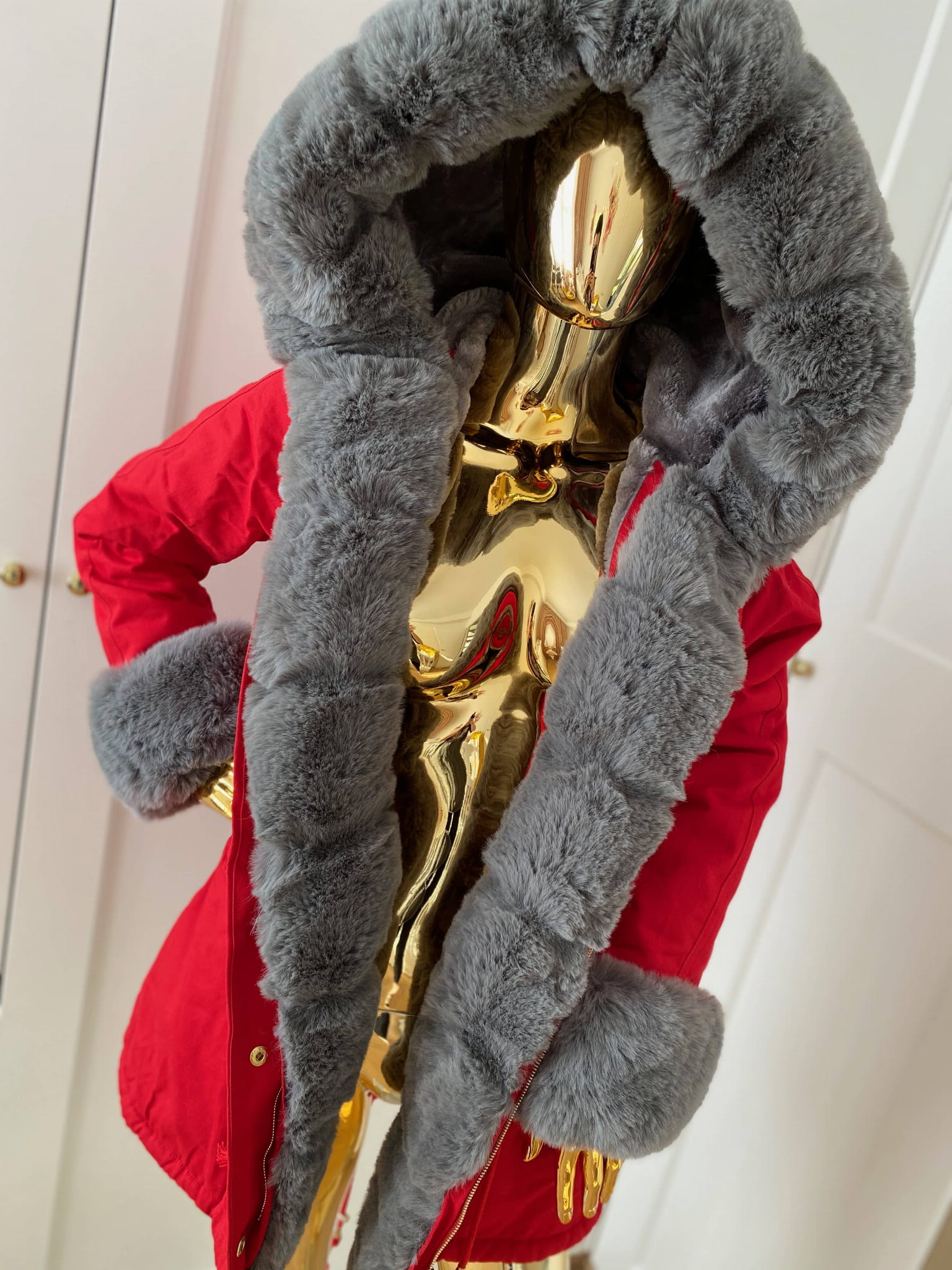parka premium czerowna futro