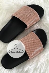 Czarne klapki z cyrkoniami gumowe  Rose Gold